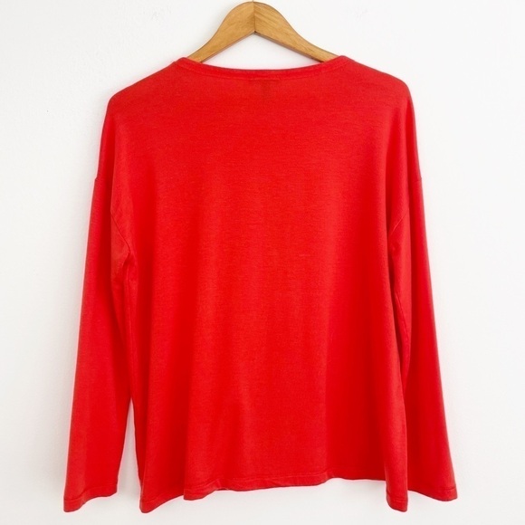 Eileen Fisher Orange Red Terry Pocket Scoop Neck Long Sleeve Stretch Top Size XS - Picture 8 of 14